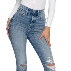 Good American Ripped Good Waist Chew Hem Ankle Skinny Jeans (Blue 634) size 2